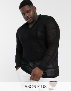 Поло из вискозы с длинными рукавами ASOS DESIGN Plus-Черный
