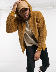 Коричневый oversized-худи на молнии из искусственного меха ASOS DESIGN
