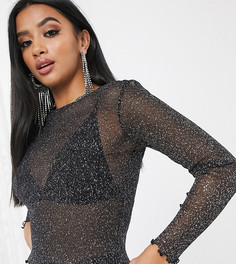 Блестящий сетчатый кроп-топ с эффектом металлик ASOS DESIGN Petite-Черный