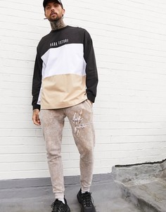 Oversize-лонгслив в стиле колор блок из плотного трикотажа с логотипом \"Dark Future\" ASOS DESIGN-Черный