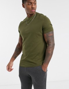 Футболка цвета хаки из органического хлопка и с круглым вырезом ASOS DESIGN-Зеленый