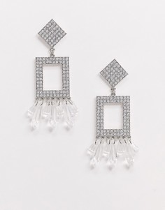 Серебристые серьги с подвесками и кристаллами ASOS DESIGN-Серебряный