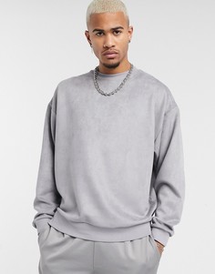 Серый oversized-свитшот из искусственной замши ASOS DESIGN