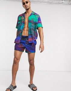 Короткие шорты для плавания с пальмовым принтом ASOS DESIGN-Мульти