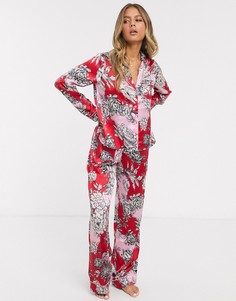 Атласные брюки от комплекта с цветочным принтом ASOS DESIGN-Мульти