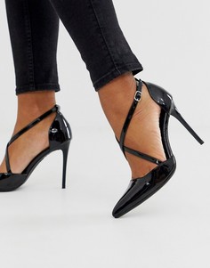 Черные туфли на каблуке-шпильке с перекрестными ремешками New Look-Черный