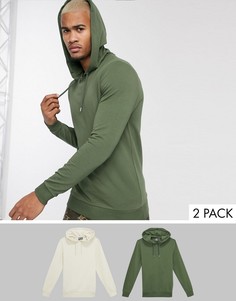 Набор из 2 худи обтягивающего кроя бежевого цвета и цвета хаки ASOS DESIGN-Мульти