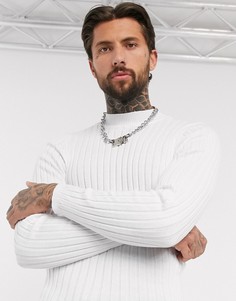 Белый обтягивающий джемпер в широкий рубчик ASOS DESIGN