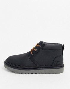 Черные короткие кожаные ботинки в стиле милитари со шнуровкой UGG Neumel-Черный