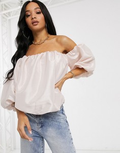 Топ из тафты с открытыми плечами и пышными рукавами ASOS DESIGN-Бесцветный