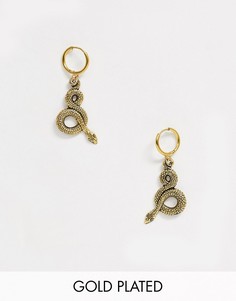 Серьги-кольца с покрытием 18-каратным золотом и подвесками-змеями Regal Rose-Золотой