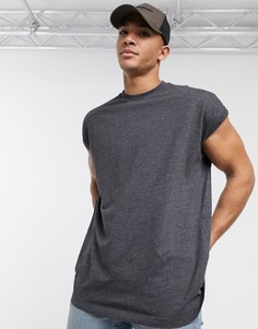 Темно-серая меланжевая oversize-футболка с отворотами на рукавах ASOS DESIGN-Серый