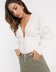 Хлопковая блузка с корсетом ASOS DESIGN-Белый