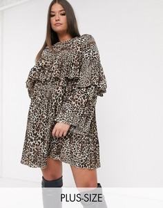 Свободное платье с плиссировкой и леопардовым принтом Missguided Plus-Мульти