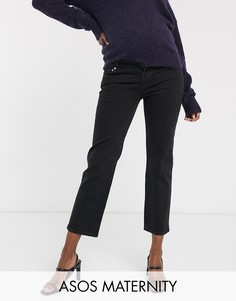 Черные узкие джинсы стретч с завышенной талией, прямыми штанинами и вставкой для животика ASOS DESIGN Maternity-Черный