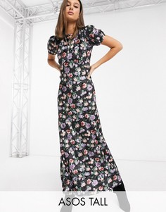 Бархатное чайное платье макси с цветочным принтом ASOS DESIGN Tall-Мульти
