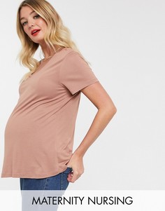 Светло-коричневая футболка с V-образным вырезом для кормления ASOS DESIGN Maternity-Коричневый