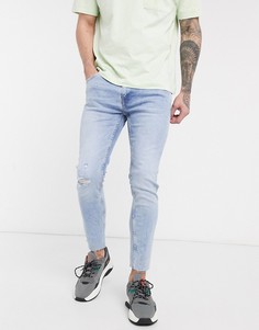 Голубые джинсы скинни с рваной отделкой Bershka-Синий
