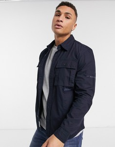 Темно-синяя рубашка в стиле милитари River Island-Темно-синий