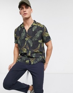 Черная рубашка с коротким рукавом и отложным воротником Topman-Черный