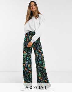 Широкие брюки с цветочным принтом ASOS DESIGN TALL-Черный