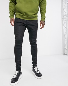 Черные супероблегающие джинсы в байкерском стиле с покрытием River Island-Черный