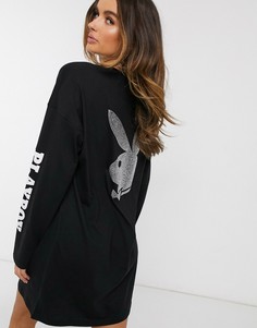 Черное платье-футболка с принтом \"Playboy\" Missguided-Черный