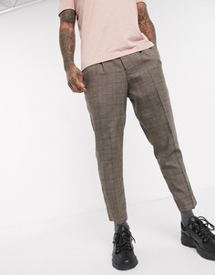 Серые брюки в клетку с эластичным поясом Selected Homme-Серый