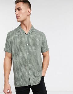 Зеленая рубашка с короткими рукавами, отложным воротником и геометрическим принтом Topman-Зеленый
