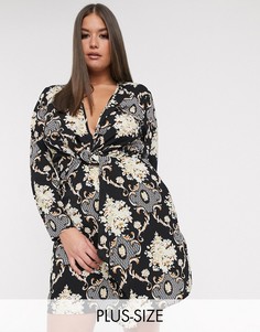 Атласное платье мини с платочным принтом Missguided Plus-Мульти