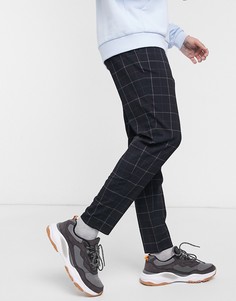 Темно-синие брюки скинни в клетку Bershka-Синий