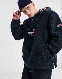 Темно-синяя куртка из искусственного меха/нейлона с молнией и логотипом Tommy Jeans-Темно-синий