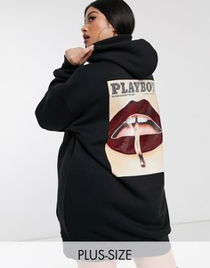 Черное платье-худи с принтом Missguided Plus Playboy-Черный