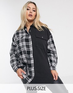 Черная джинсовая oversized-рубашка в клетку Missguided Plus-Мульти