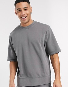 Темно-серый свитшот с короткими рукавами Topman