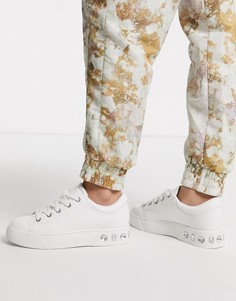 Белые кроссовки со шнуровкой и камнями Bershka-Белый