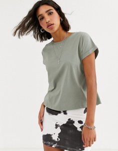 Футболка хаки с круглым вырезом Bershka-Зеленый