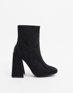 Черные ботинки из искусственной замши с расклешенным каблуком New Look-Черный