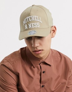 Бейсболка цвета хаки с логотипом Mitchell & Ness-Бежевый