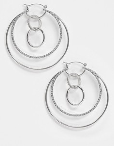 Серебристые серьги-кольца с камнями ASOS DESIGN-Серебряный