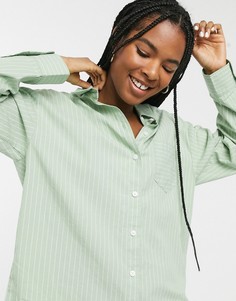 Зелено-белая oversize-рубашка в полоску на пуговицах Monki-Зеленый