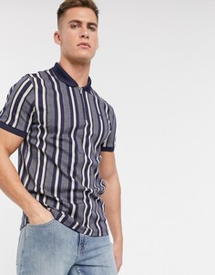 Поло в темно-синюю и бежевую полоску River Island-Темно-синий