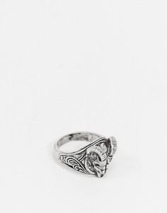 Серебристое кольцо-печатка с головой барана ASOS DESIGN-Серебряный