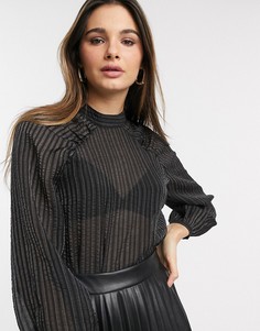 Черная блузка в полоску с объемными рукавами Vero Moda-Черный