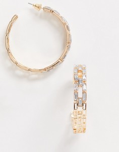 Золотистые серьги-кольца с кристаллами ASOS DESIGN-Серебряный