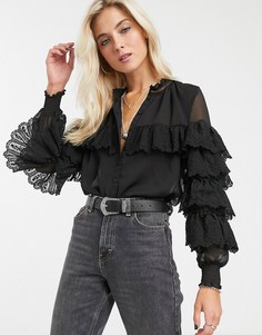 Черная ярусная блузка Topshop-Черный