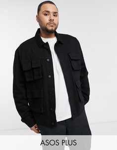 Черная джинсовая куртка с карманами в стиле милитари ASOS DESIGN Plus-Черный