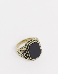 Золотистое кольцо с черным камнем ASOS DESIGN-Золотой