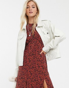 Белая свободная кожаная куртка Topshop-Белый