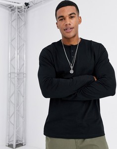 Черный лонгслив из органического хлопка с планкой на пуговицах ASOS DESIGN